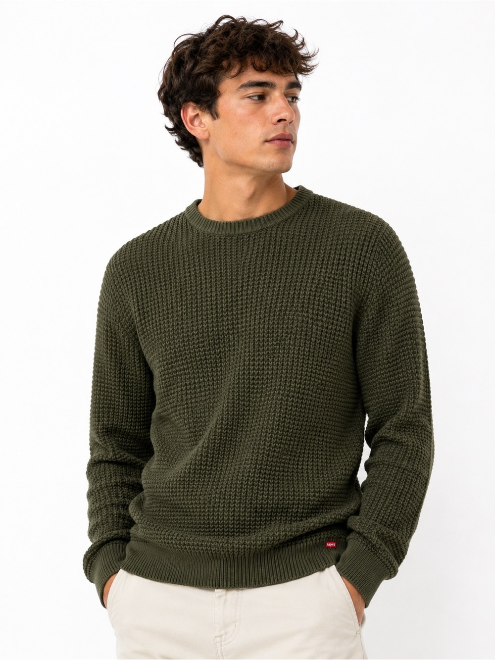 Levi's Olive Crewneck Waffle Knit Sweater